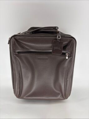 Longchamp Brown Leather Travel Carry-On Rolled Wheeled Bag with Expansion Option